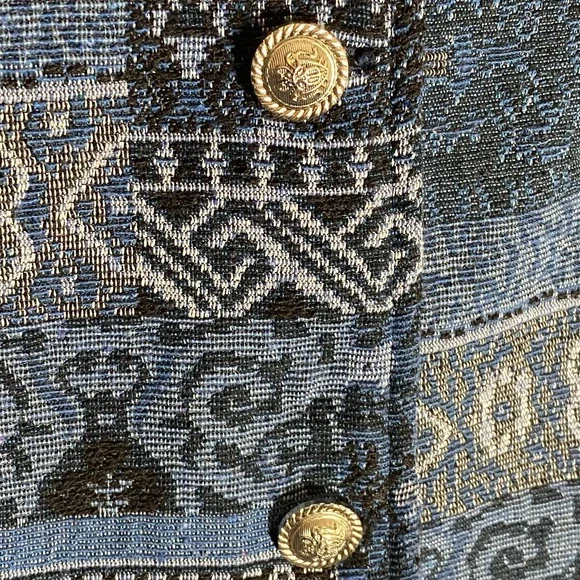 Blue Court By Haband Jacket Womens Medium Blue Tapestry Button Front Pockets - Picture 8 of 16